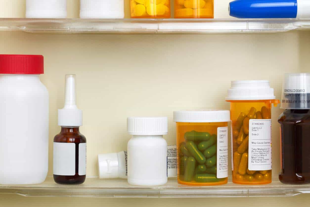 Medications on the Shelves of a Medicine Cabinet